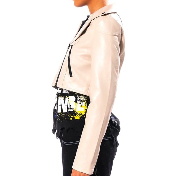 Callie: Not-So-Basic Moto Winter White Ivory VEGAN Leather Jacket - Picture 7 of 13